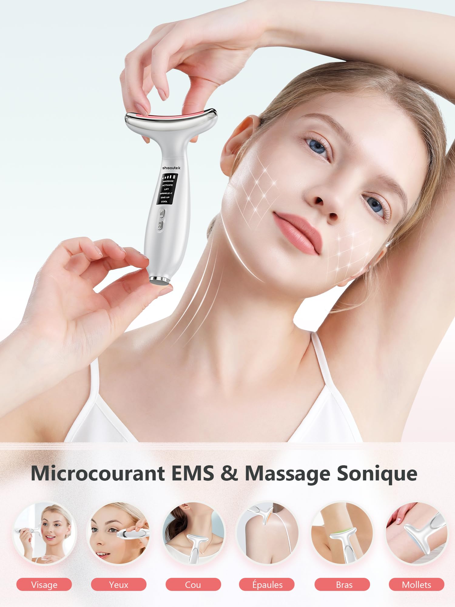 Appareil Anti Rides Visage Massage: Masseur Double Menton Lifting à 5°C Froid et 45°C Chaleur - Appareil de Beauté Electrique à 6 Modes LED 4 Couleurs - Visage Cou EMS Anti-Âge Raffermissement Massage