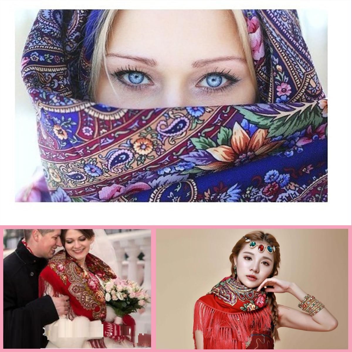 Russian Style Muffler Warm Scarf Women's Traditional Scarf Wrap Tassel Shawl Fringes Neck Head Shawl Retro Scarf - Image 4
