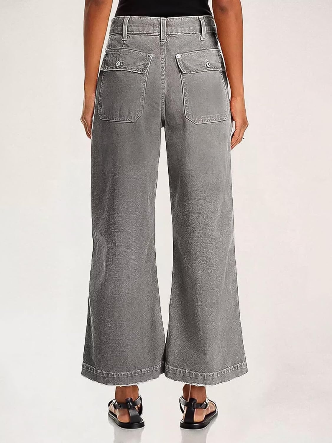 Flamingals Straight Wide Leg Jeans for Women Mid Waisted Casual Raw Hem Denim Capris Pants with Pockets - Image 4