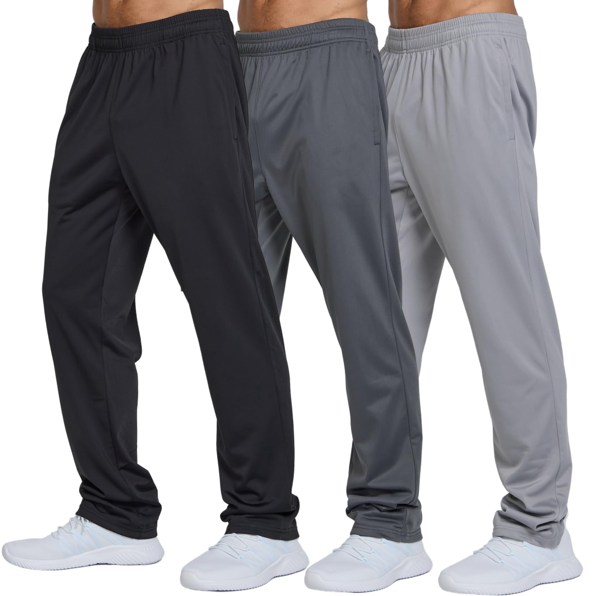Ultra Performance 3 Pack Mens Athletic Open Bottom Sweatpants Active Track Pants Casual Tricot Wide Leg Sweat Pants for Men