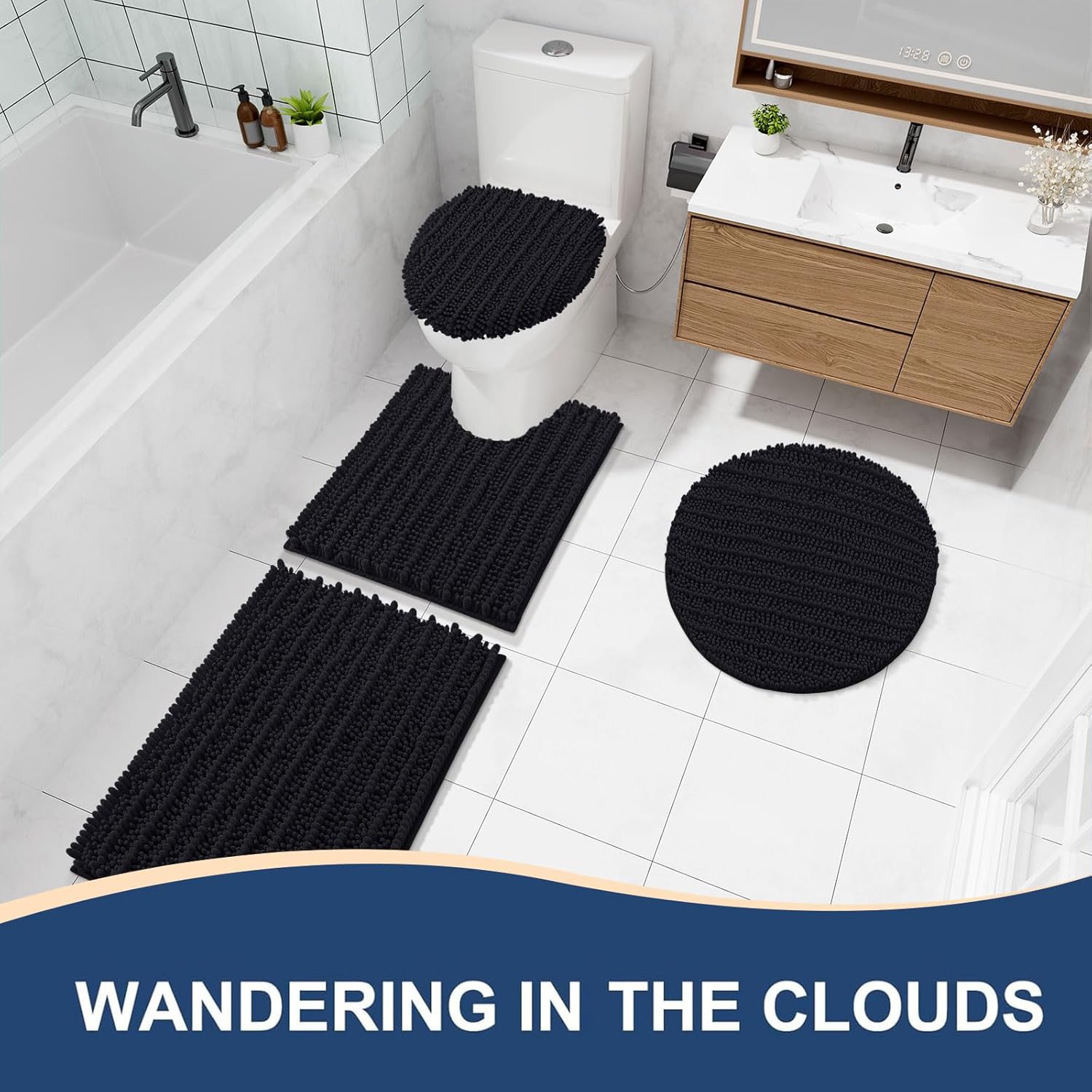 Arotive Luxury Chenille Bathroom Rug Mat, Extra Soft Thick Absorbent Shaggy Bath Rugs, Non-Slip Machine Wash Dry, Plush Bath Mats for Bathroom, Shower and Tub, 24x16, Black - Image 8