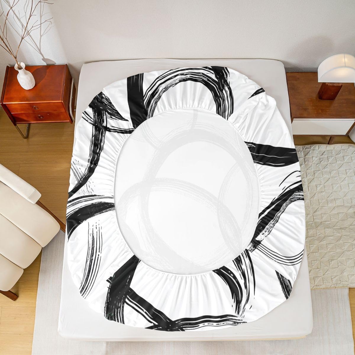 jejeloiu Black and White Bed Sheets Set Queen Size Tie Dyed Sheet Set for Kids Modern Circle Sheets with Deep Pocket Fitted Sheet Women Men Teens Ultra Soft Abstarct Home Decor Bedding