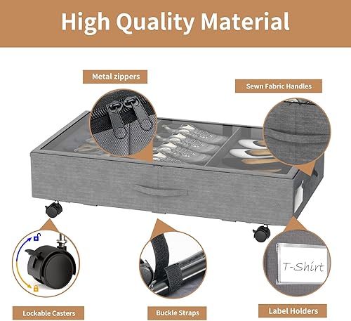 Miniatura 5 de Aokeyee Almacenamiento debajo de la cama con ruedas  Contenedores de almacenamiento rodantes debajo de la cama con tapas transparentes para zapatos,