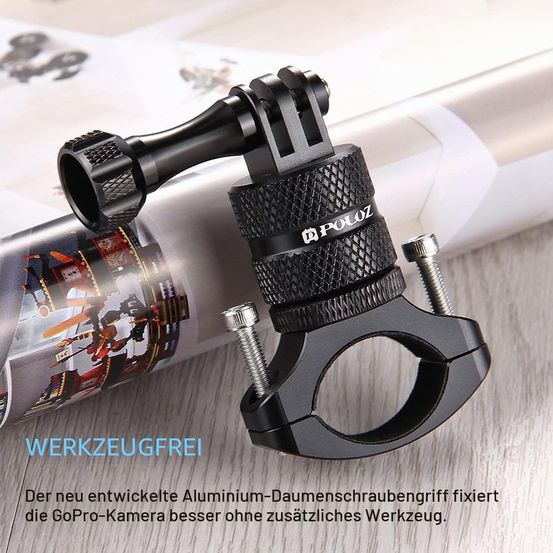 PULUZ Action cam fahrradhalterung for Gopro Hero 12 11 10 9 8 7 & DJI OSMO & insta360 x3, 360 Grad Rotary Lenkerhalterung 360-Grad-Aluminiumlegierung zubehör Fahrrad Motorrad Halterung rohrklemme