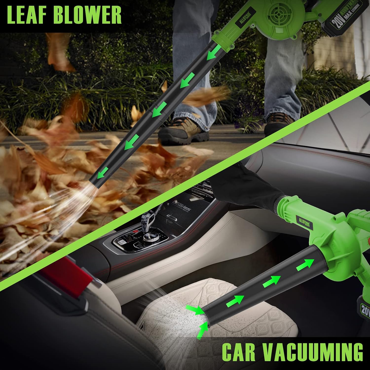 Alloyman Leaf Blower, 20V Cordless Leaf Blower, with 2 X 4.0Ah Battery & Charger, 2-in-1 Electric Leaf Blower & Vacuum for Yard Cleaning/Snow Blowing.