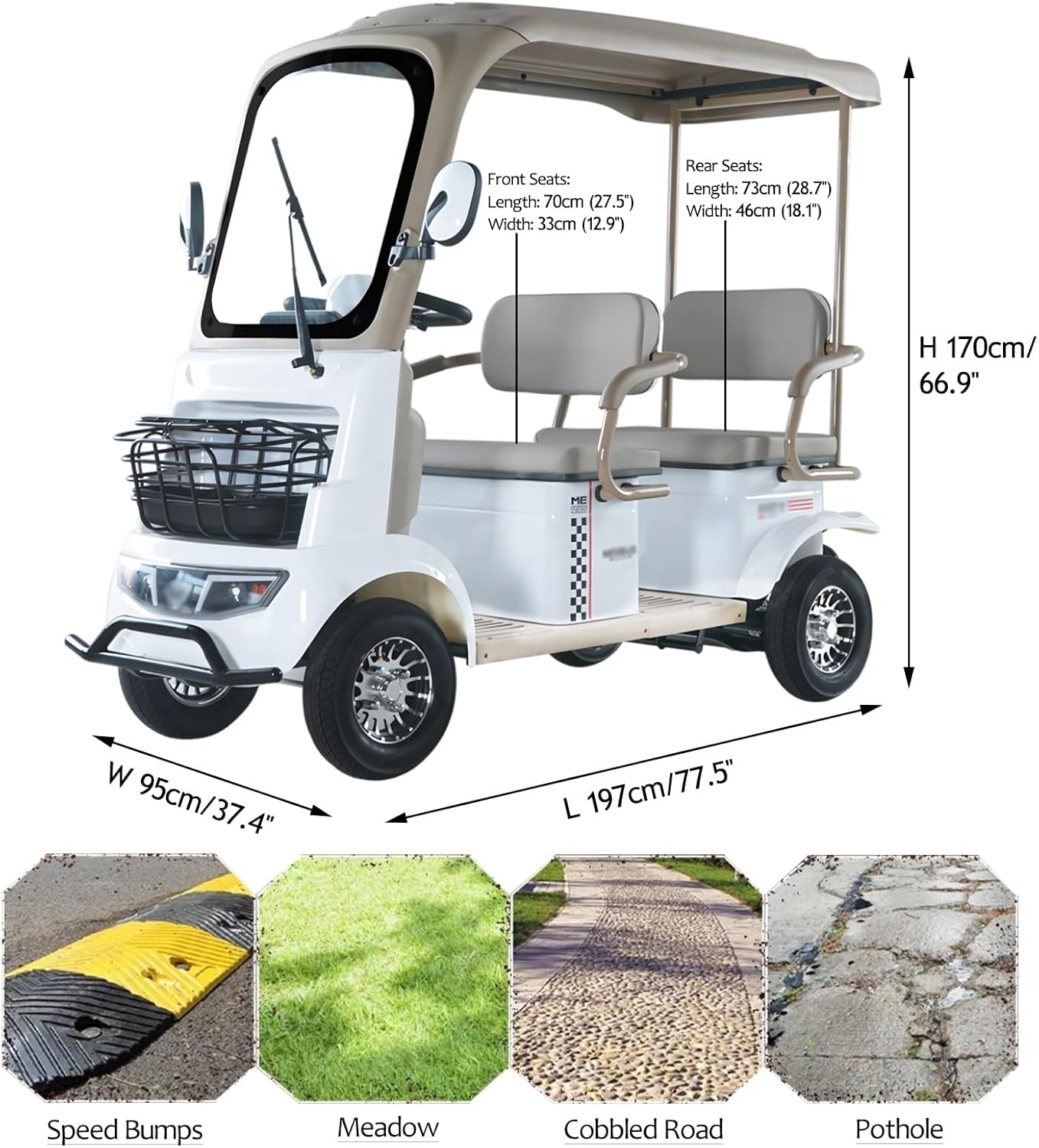 4 Passenger Mobility Scooter with Extra Large Capacity Storage Trunk, Electric Golf Cart for Adults, 800W Differential Motor, Perfect for Golf Hunting Scenic Spots Hotels Beaches Schools and Farm