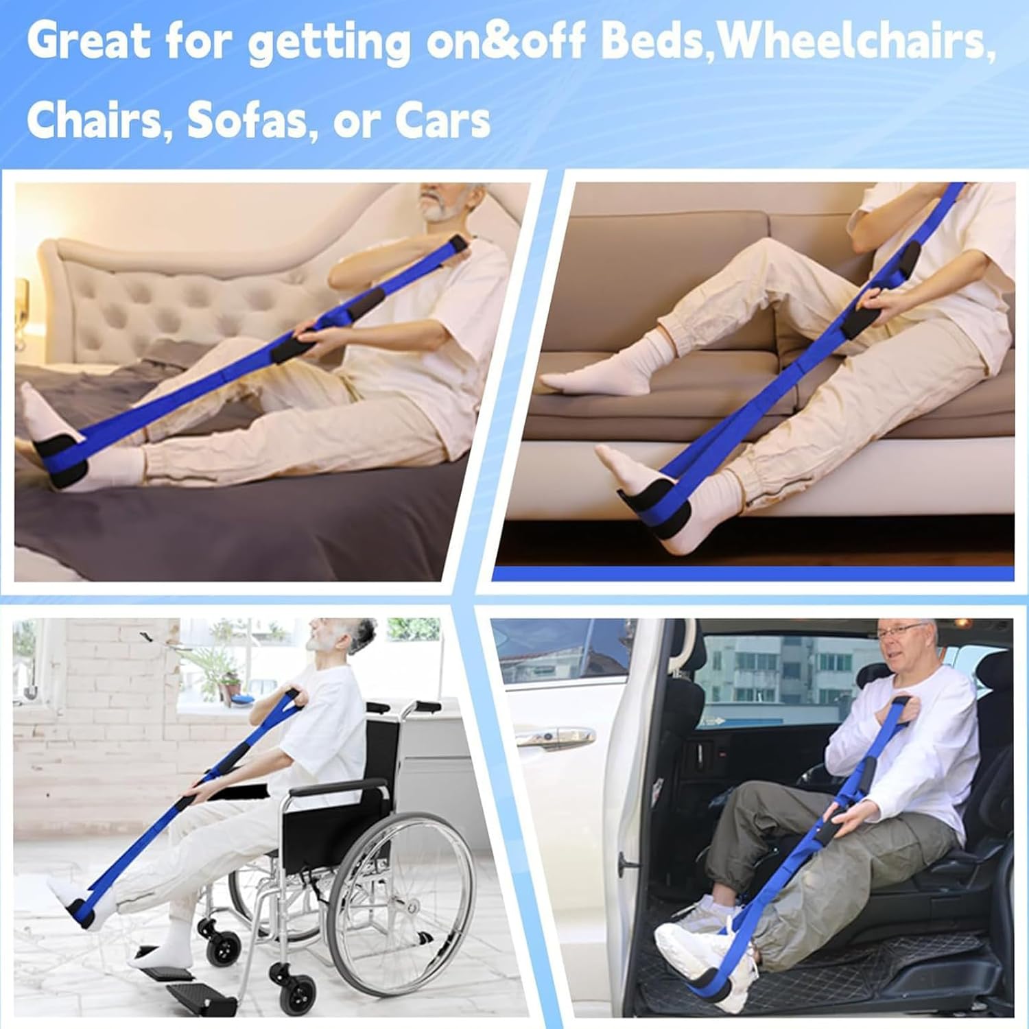 iiniim 39'' Long Leg Lifter Strap with Padded Handgrips and Feet Loop,Knee Replacement Surgery Recovery Kit