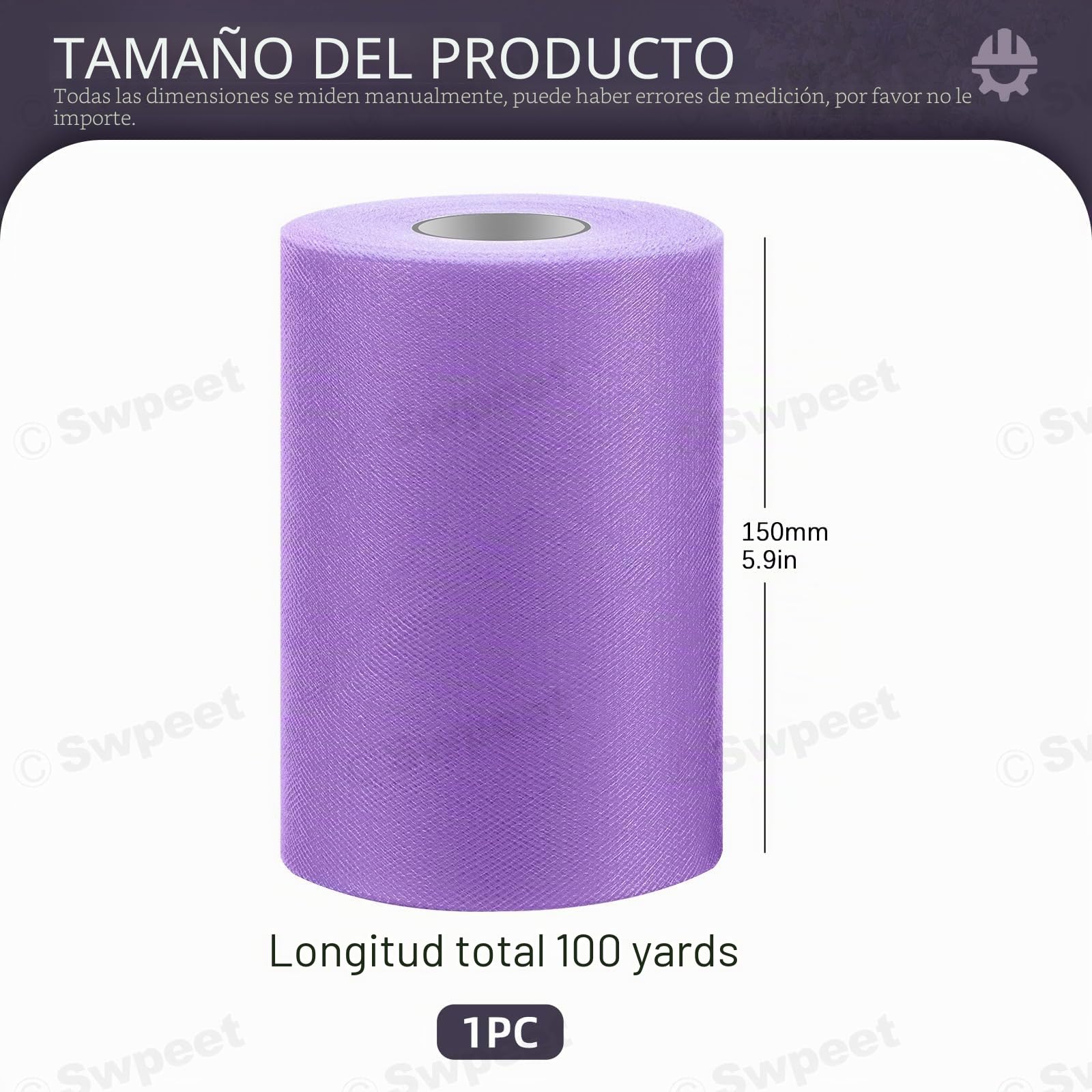 Swpeet 6 Pulgadas x 100 Yardas Tul Púrpura Claro Rollo de Tela, Bobina de Cinta de Tul, Malla de Poliéster para Bricolaje