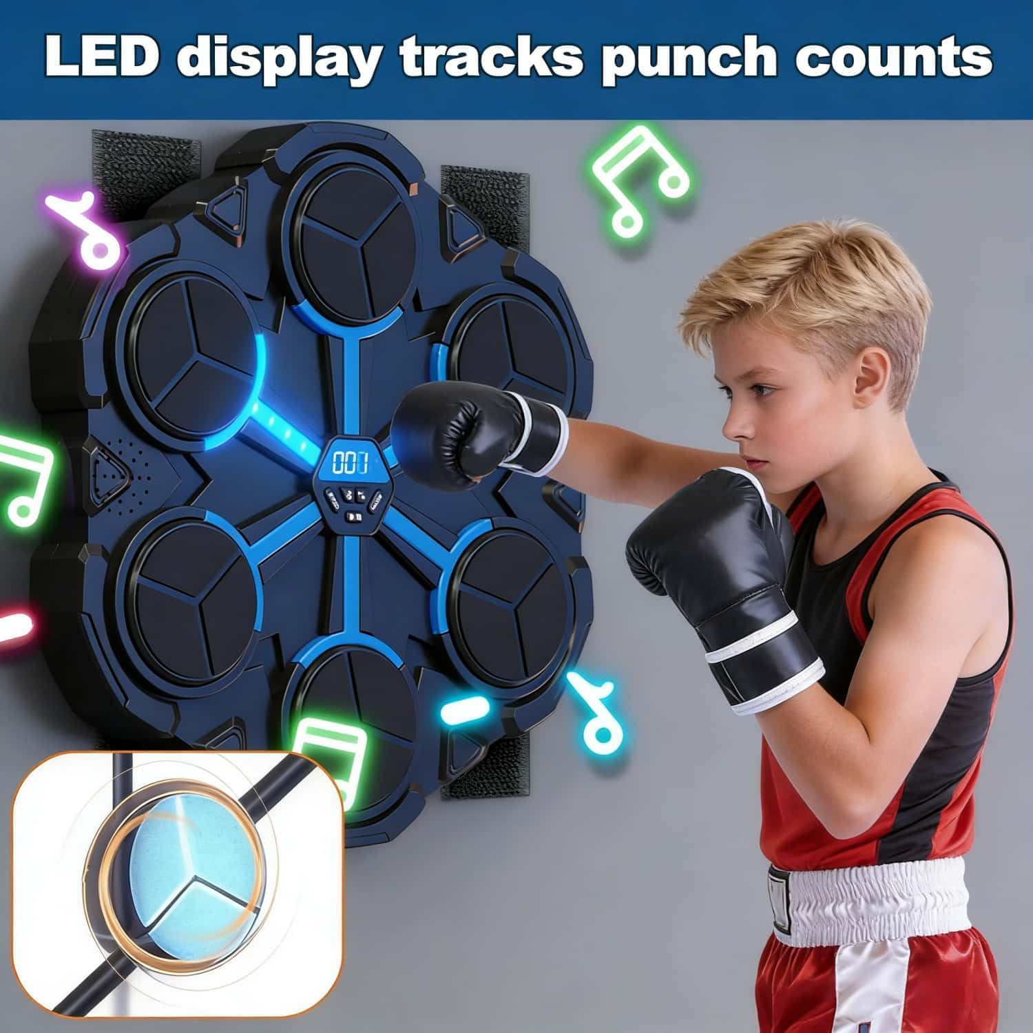 2026 Upgraded Music Boxing Machine with LED Punch Counter, 3 Modes & 3 Sounds, Built-in Music Speaker & Cool Lights for Interactive Home Workout