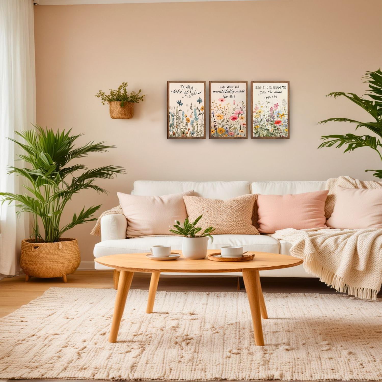 3Pcs Floral Christian Scripture Canvas Posters Prints Wall Art,Home Decor Inspirational Bible Verse Preppy Room Decor Wall Decoration, for Bedroom Living Room Bathroom university dormitories 12x16in Framed