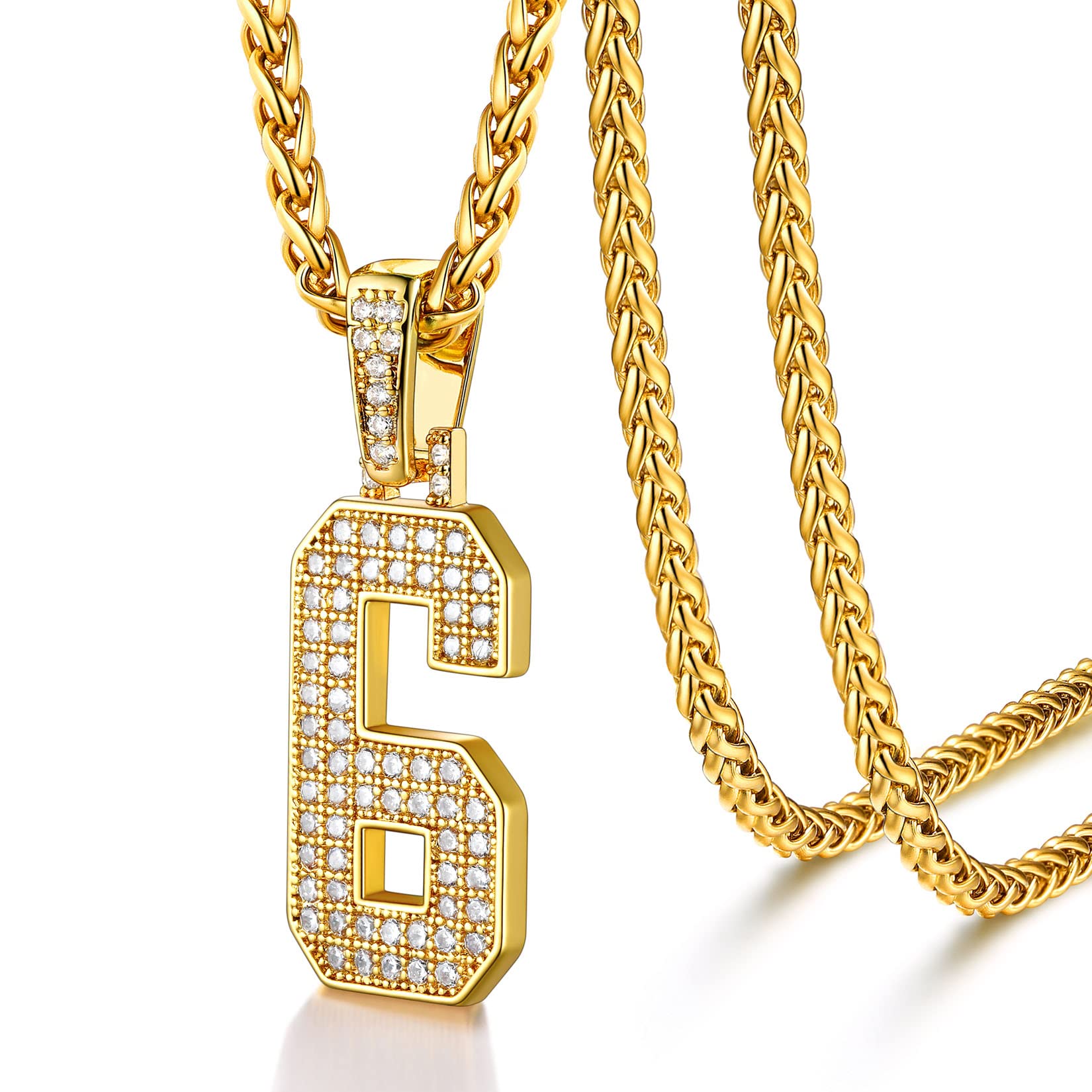 U7 Gold Initial Number Necklace for Men Women, 18K Gold/Silver Plated Diamond CZ Letter Pendant Necklace Big A-Z 0-9 Hip Hop Jersey, Customerized