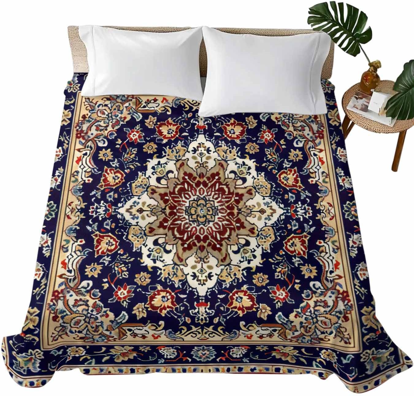 Cal King Size Flat Sheet Only, Abstract Ethnic Swirling Floral Bed Top Sheet Soft Microfiber Breathable Bedding Flat Sheets, Vintage Flower Pattern Art Top Sheets Hotel Luxury