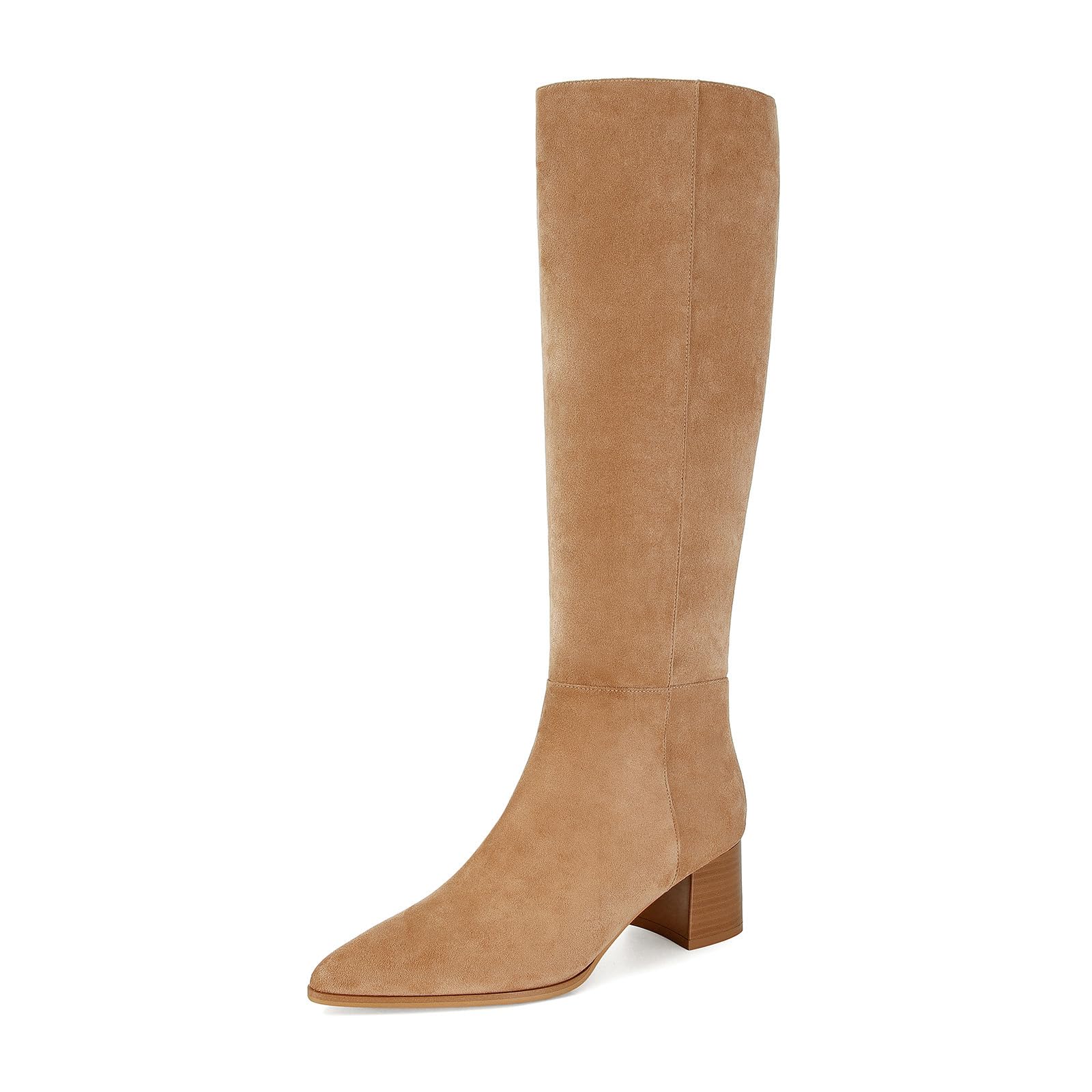MICIFA Suede Knee High Boots for Women Pointed Toe Chunky Heel Tall Boots Side Zipper Long Boots Comfortable