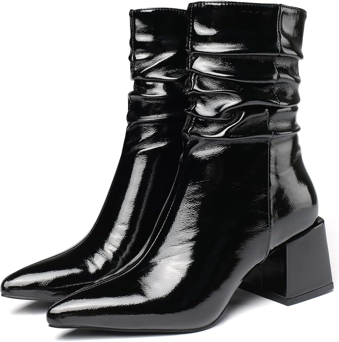 vivianly Pointed Toe Ankle Boot Mid-Calf Boots Chunky Block Heel Booties for Women