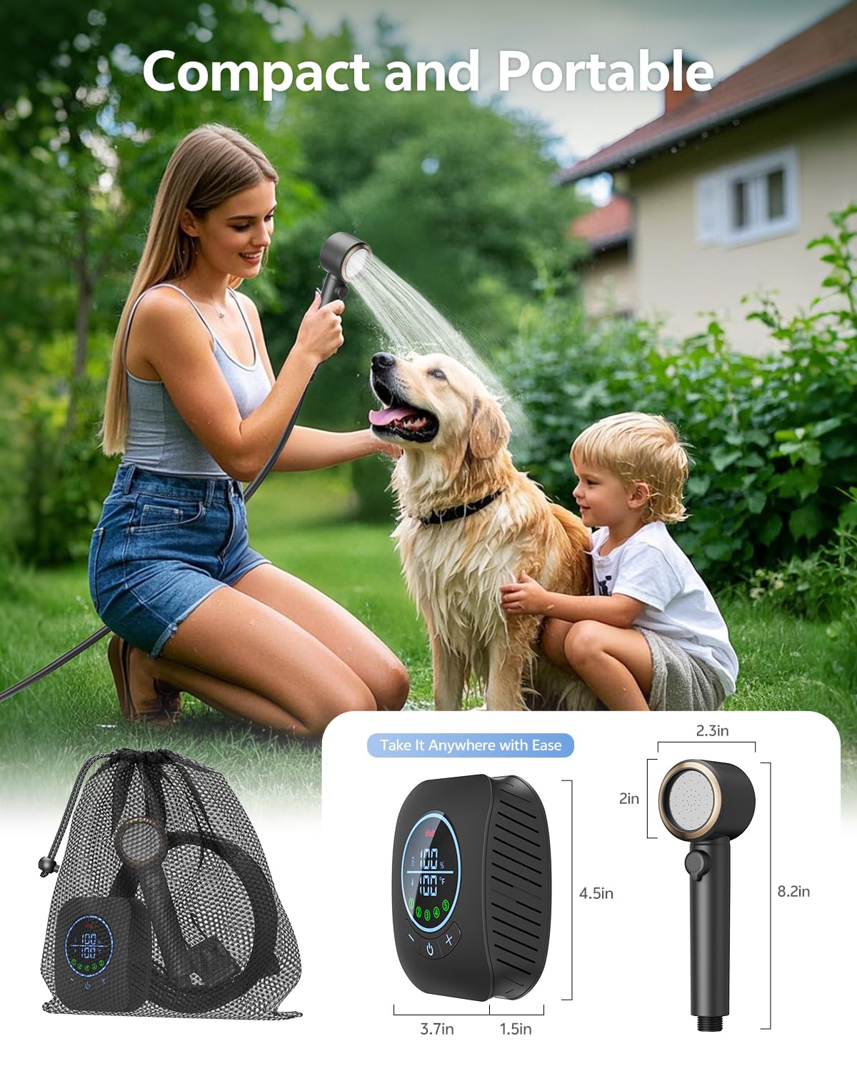 Doccia portatile – Doccia da campeggio ricaricabile da 8000 mAh, pompa doccia portatile da 6,0 l/min, doccia esterna per campeggio, escursionismo, viaggi, lavaggio