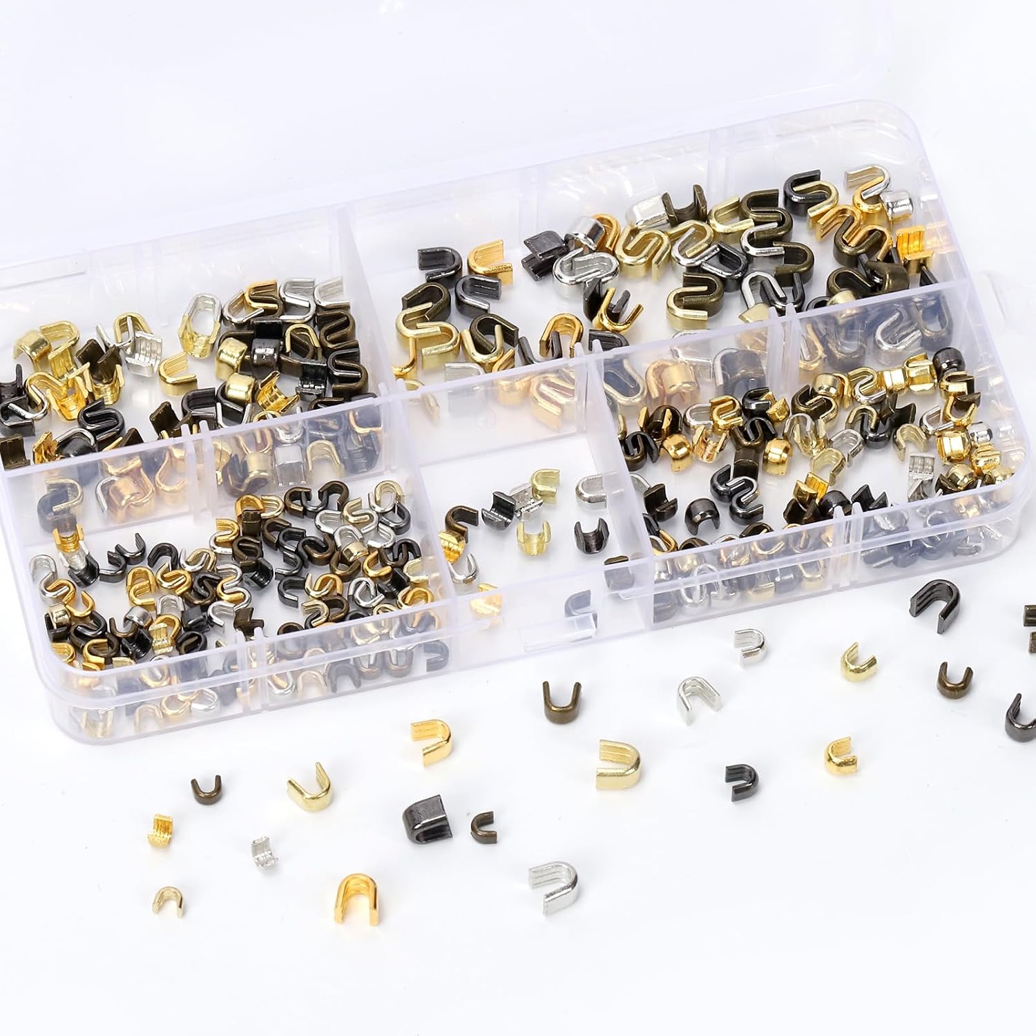 Glarks 240pcs #3/#5/#8/#10 U Shape Zipper Top Stoppers Kit, 5 Colors Zipper Slider Retainers, Open Zippers Top Stoppers, Closed-end Zippers Slider for Bags/Coats/Jacket/Zip Repair