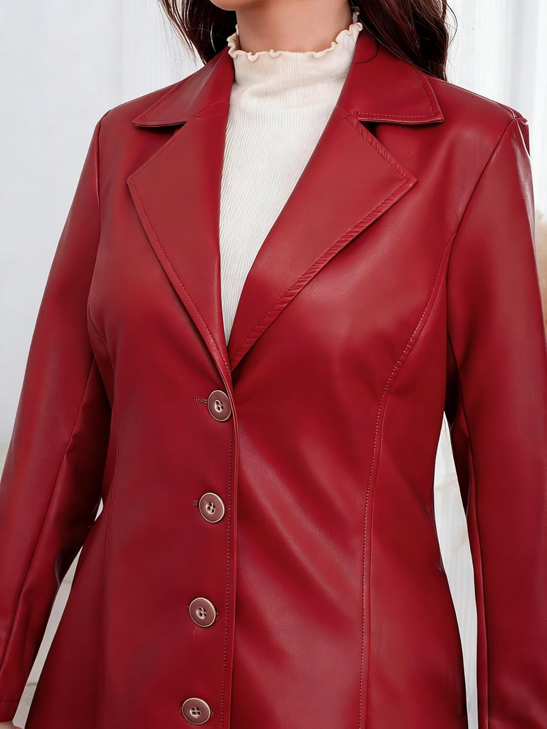 utcoco Womens Faux Leather Trench Coat Classic Lapel Button Down Maxi Jacket 2025 Stylish Overcoat