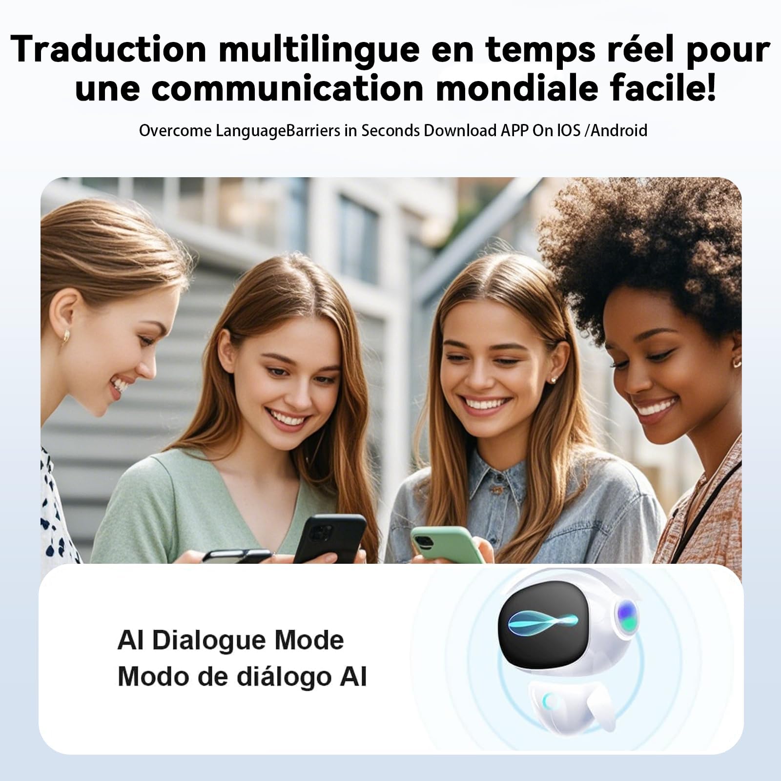AI Écouteur Traducteur Instantané, Écouteur traducteur Vocal Temps Réel Bluetooth avec écran de Couleur LCD Touch, sans Fil Réduction du Bruit Oreillette, 144 Langues
