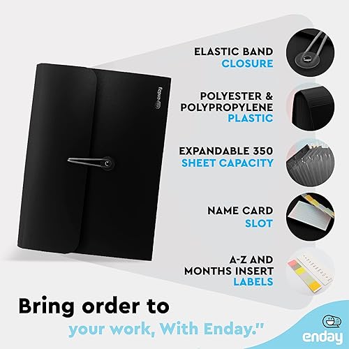 Miniatura 3 de Accordion File Organizer Black, 13 Pocket Expanding File and Cover Folder with Labels, Plastic Portable Desktop Letter A4 Paper – by Enday