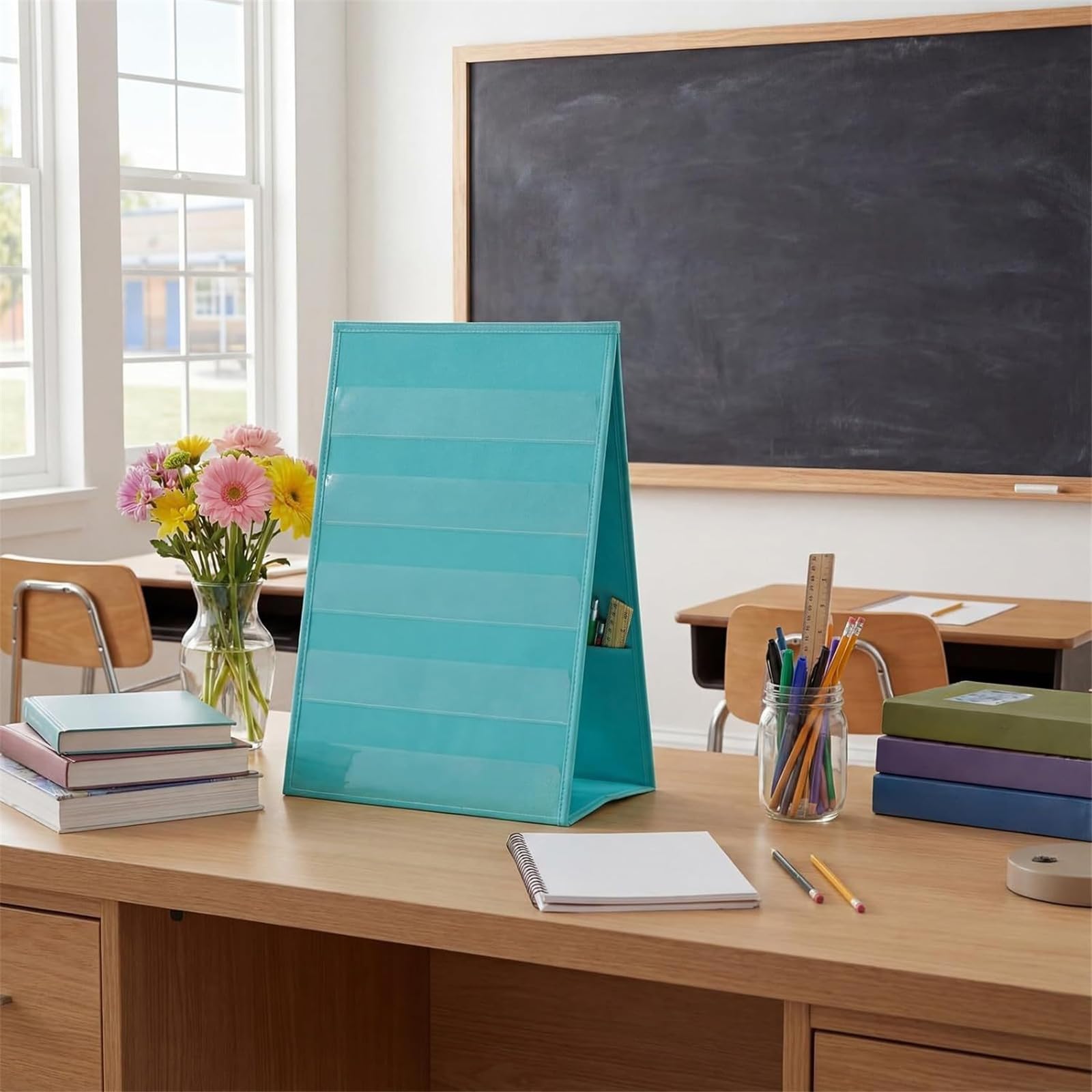 Tabellone pieghevole in tessuto Oxford 600D con sezioni in PVC trasparente per uso scolastico e professionale Inserto portafoglio portatile