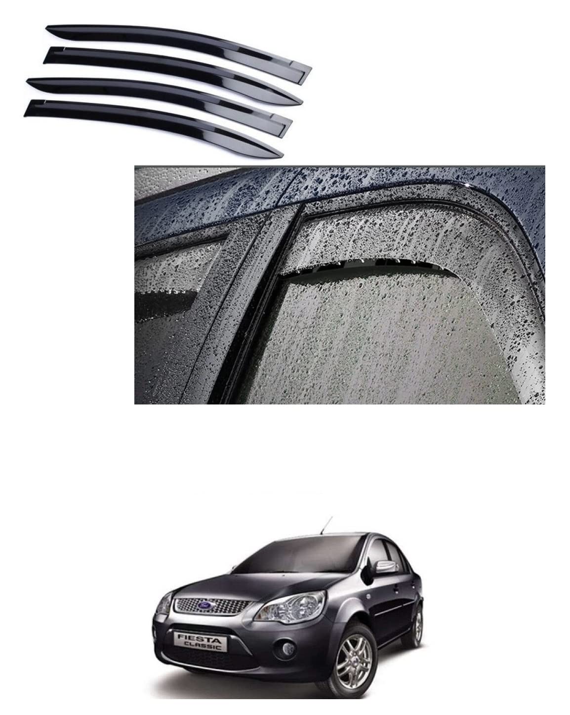 Auto Addict CAR Door Visor RAIN Visor Wind Deflector (Flexible,4 PCS) for Ford Fiesta Classic