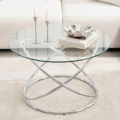 Miniatura 13 de BECHAEO Mesa auxiliar redonda para sala de estar, 31.5 pulgadas, exquisitas mesas de café de mármol sintético con marco dorado, mesa central moderna