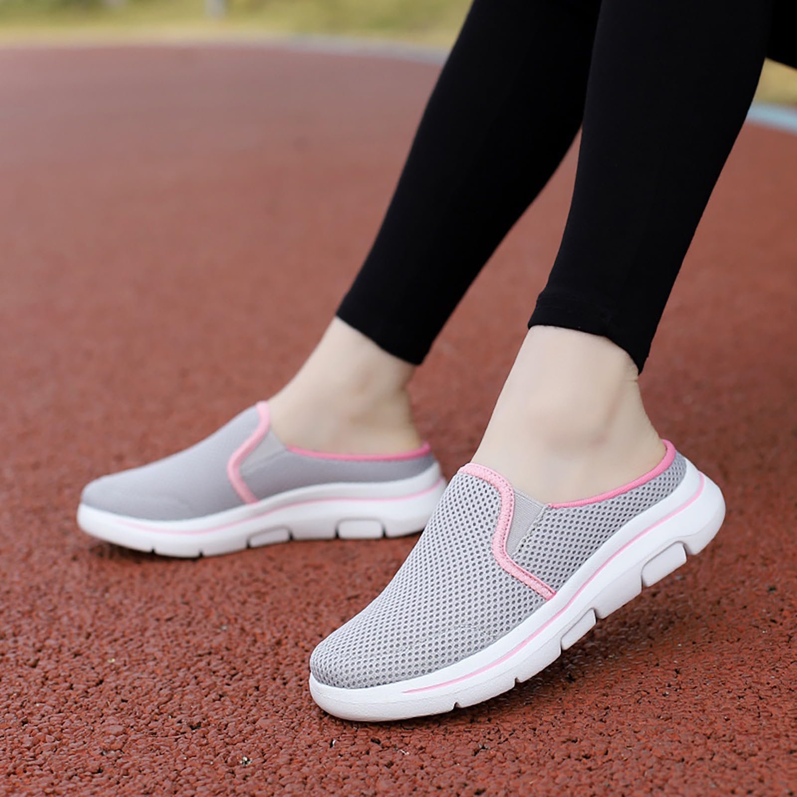 Sneaker da donna in rete aperta, scarpe da ginnastica da donna, scarpe sportive traspiranti, per il tempo libero, suola piatta, tinta unita, scarpe comode