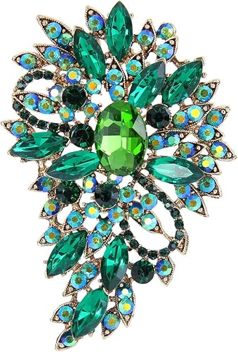 Broche EVER FAITH para ramo con hojas y flores de cristal austriaco para mujer