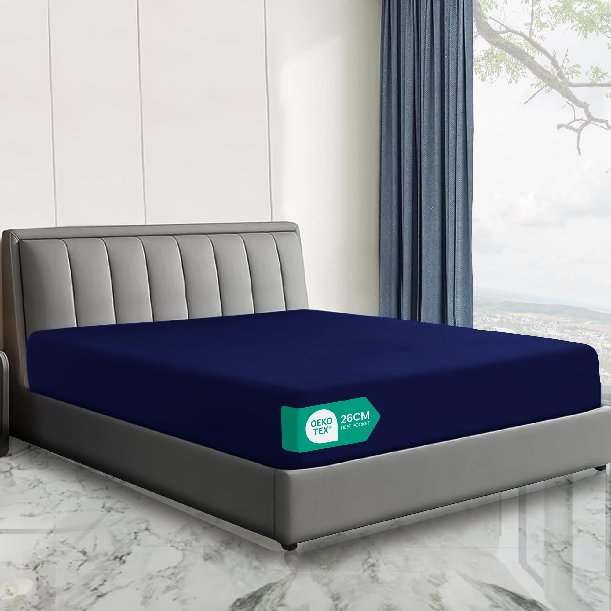 Linens World Microfiber 4FT Fitted Sheets Breathable, Anti Wrinkle 26cm Deep Pocket Navy/Royal Blue Bedding & Linen 122 X 190 CM Small Double Fitted Sheet 3/4 Bed Sheets Fitted