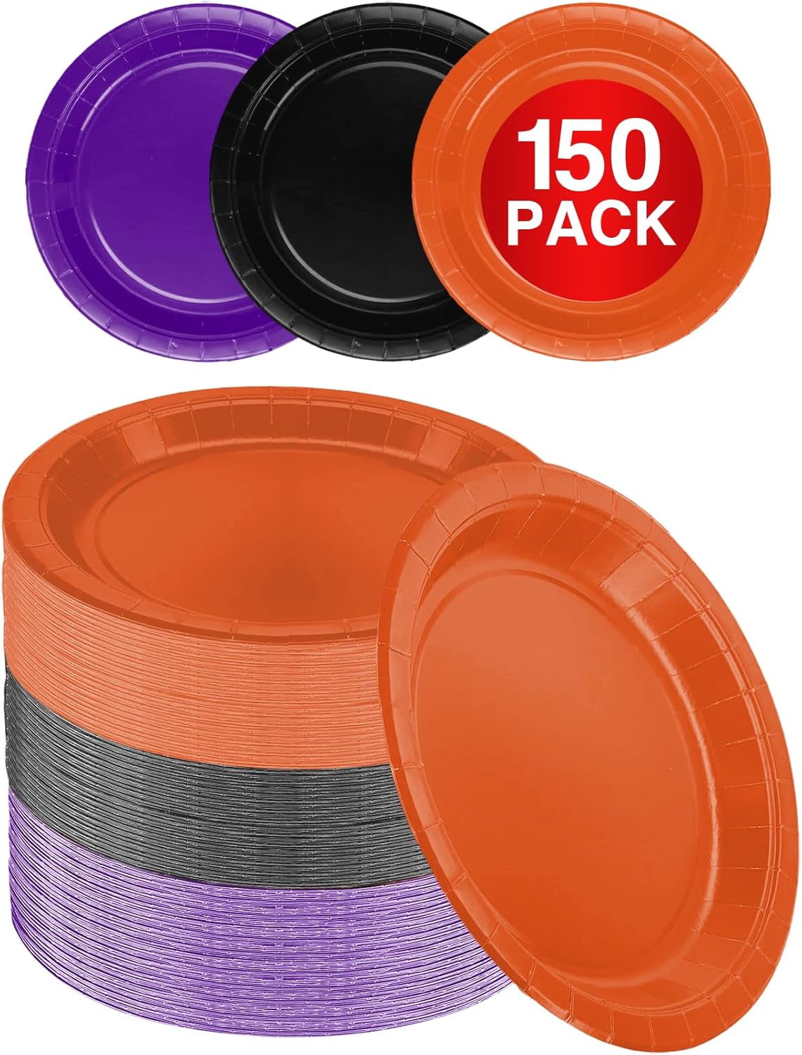 Amcrate Disposable Paper Plates Purple Black Orange, 6 Inches Paper Dessert Plates, Strong & Sturdy Disposable Plates for Halloween Party, Dinner, Holiday, Picnic, or Travel Party Plates, Pack of 150