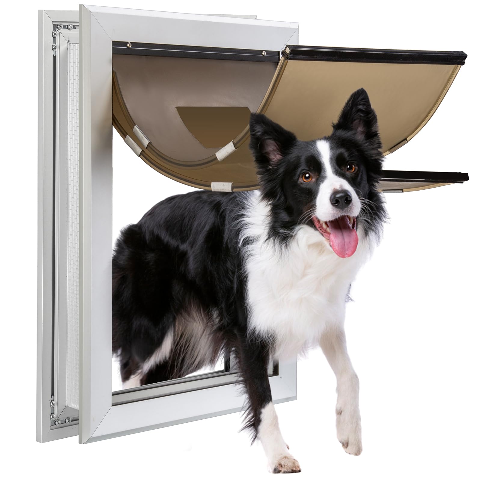 Qeelko Aluminum Pet Door, Durable Dog Door for Dog and Pets, Doggie Door with Double Automatic Closing Magnetic Flaps 14" x 23", Suitable for Interior