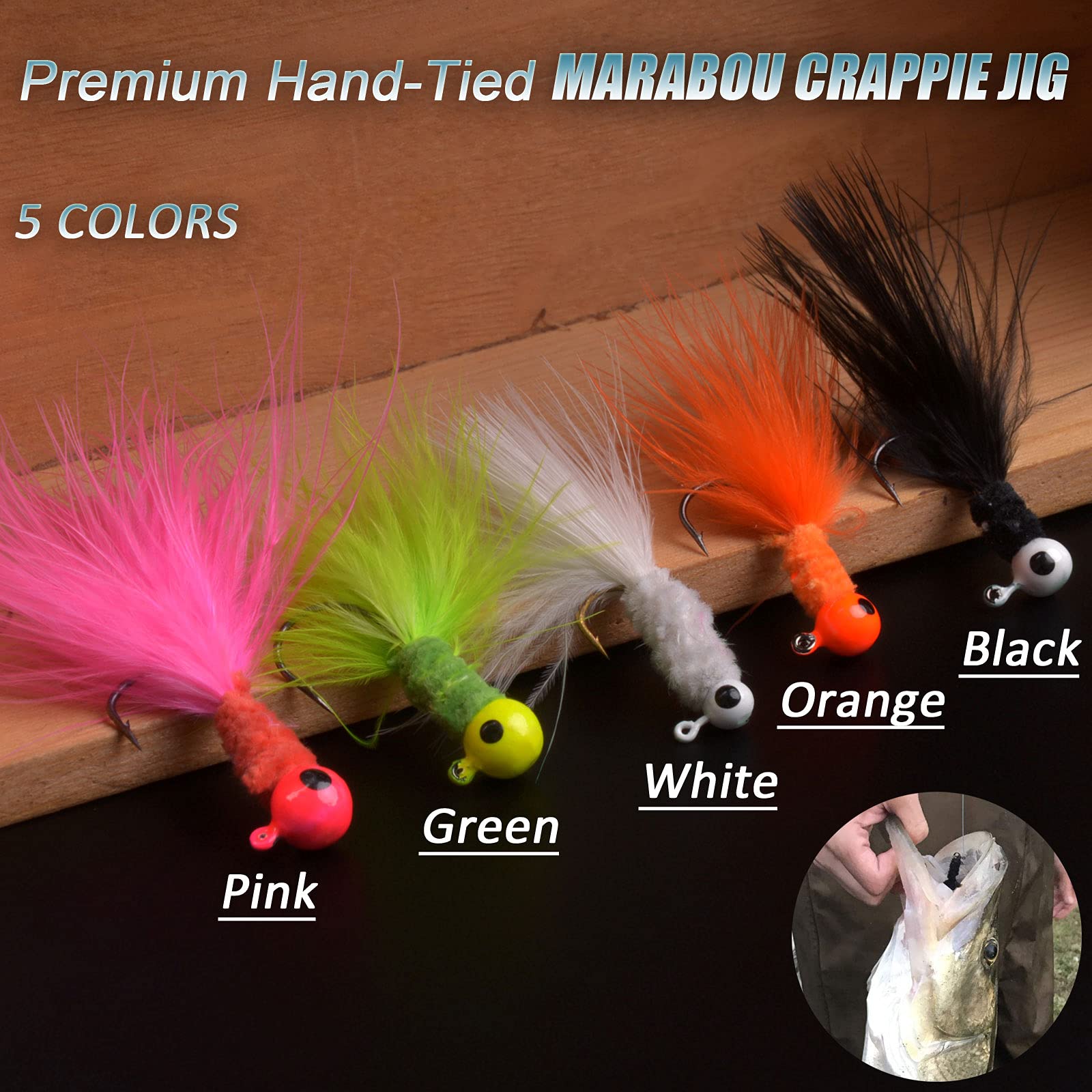 10 Leurres De Pêche Crappie Jig – Plume Marabou, Tête Plombée 1/16 Oz à 1/3 Oz