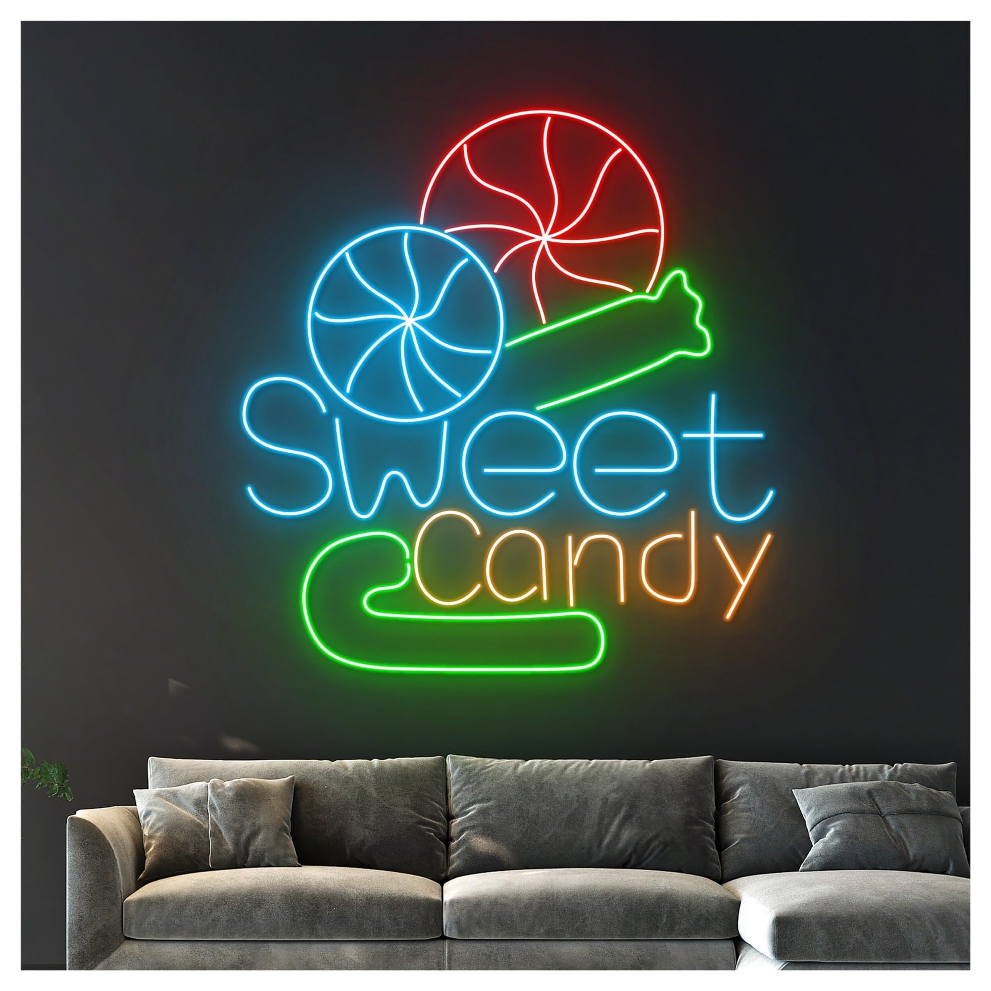 Luces de neón Letrero De Neón Caramelo Dulce, Ideal Para Decoración Tiendas Piruletas, Con Iluminación Regulable 53cm