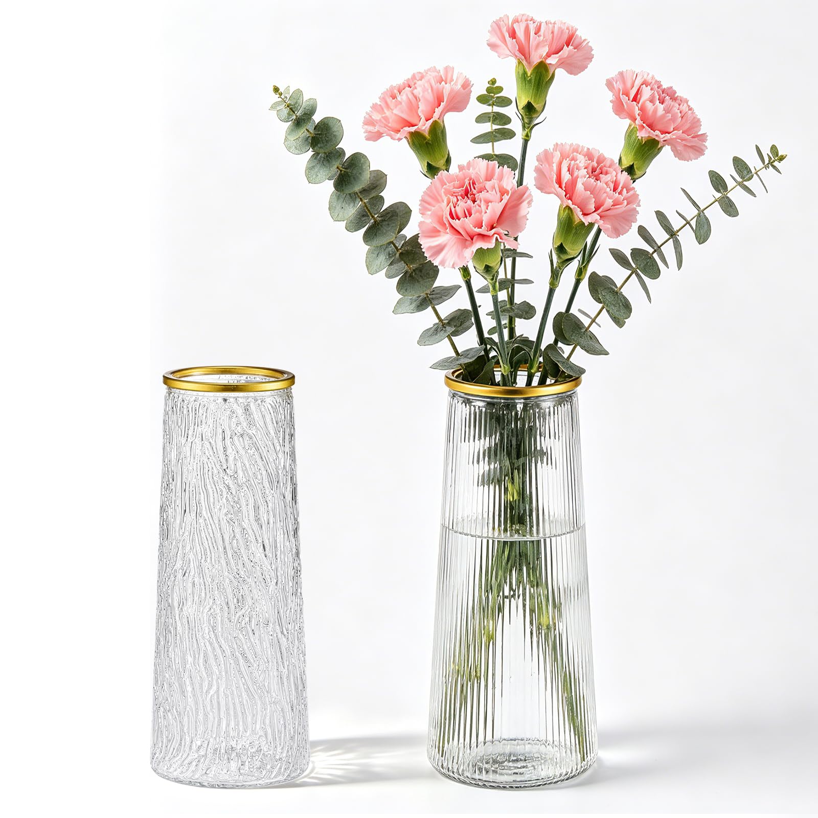 Vases, Set of 2 Glass Flower Vase, Decorative Flowers Vases Glass Vase for Living Room Glas Vasess Handmade Clear Glas Cylinder Posy for Wedding Dinner Table Office Bedroom