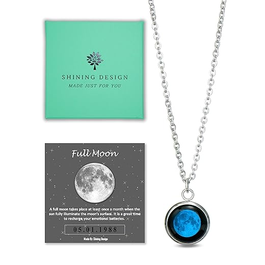 Custom Birth Moon Phase Necklace Jewelry with Gift Box; Special Day Gift; Glowing Moon Phase Necklace; Perfect Gift for Birthday, Anniversary, Special Date Necklace