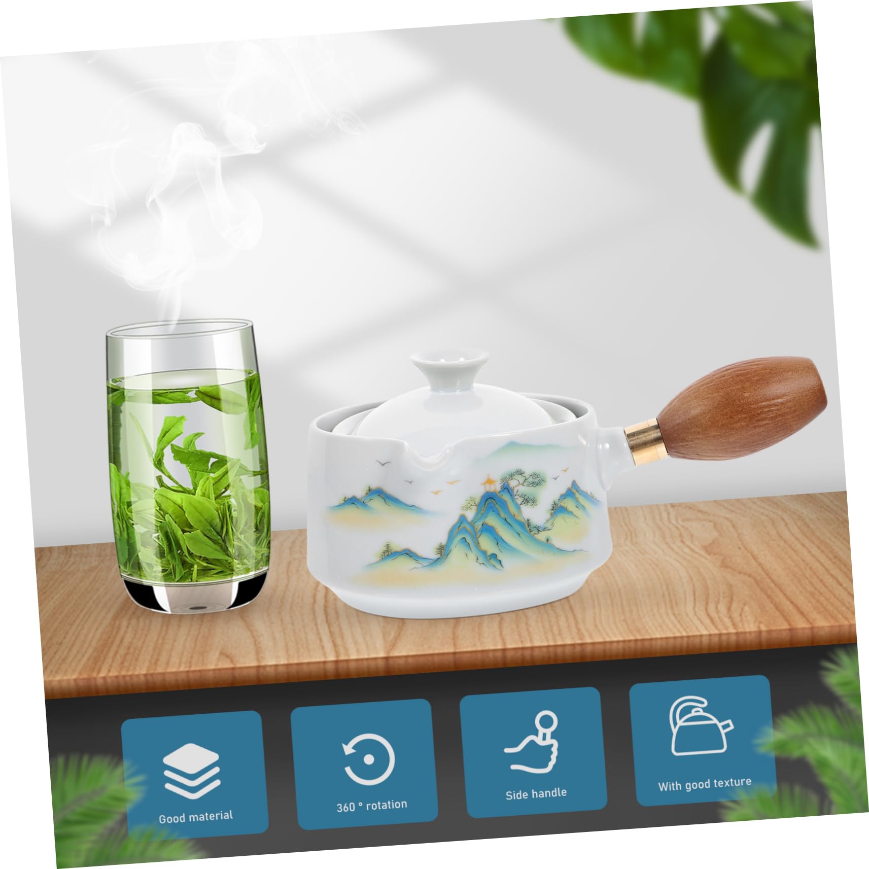 Zerodeko 2pièces Théière Céramique à Rotation Avec Poignée Latérale Pot à Thé Pratique Pour Infusion De Thé Vrac Design Élégant Et Pour Maison Et Bureau