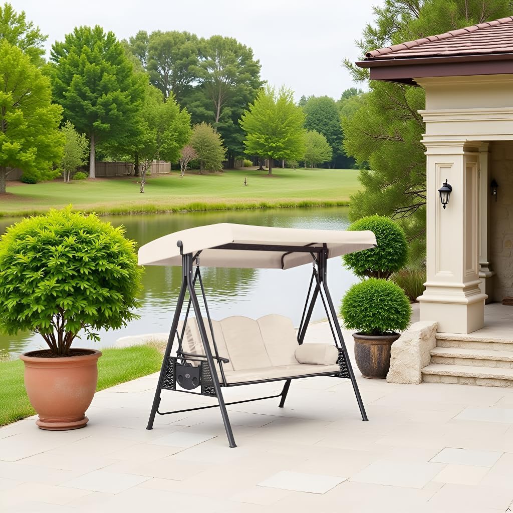 Baldacchino di ricambio per dondolo da giardino a 3 posti, impermeabile, anti-UV, per portico e relax estivo (colore caffè)