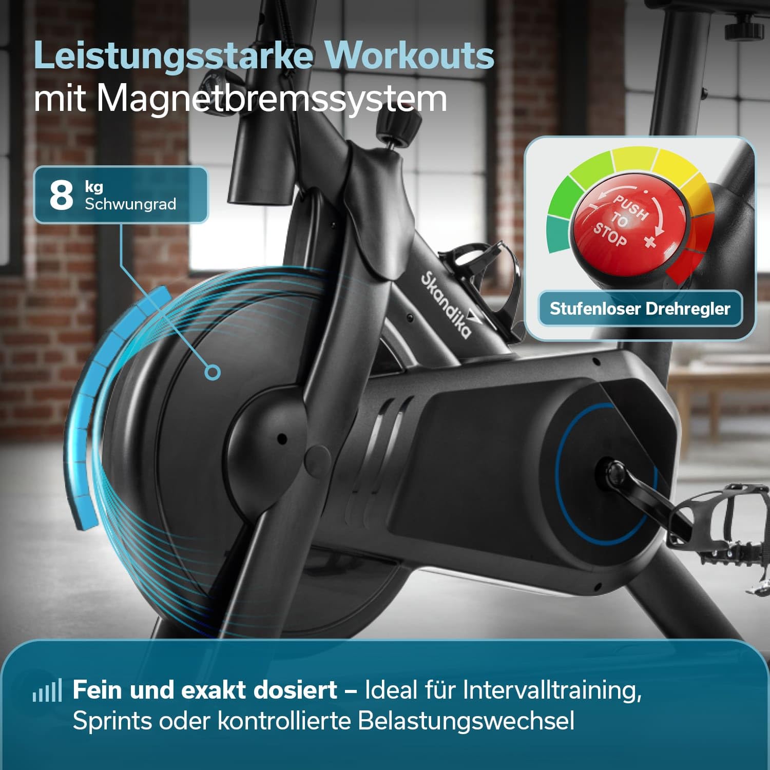 Skandika Spinning Bike Falk P8-HM rower treningowy, bezstopniowy hamulec magnetyczny, stalowa rama, wyświetlacz LCD, kompatybilna z aplikacją Bluetooth, do 125 kg, rower Speedbike, ergometr do domu
