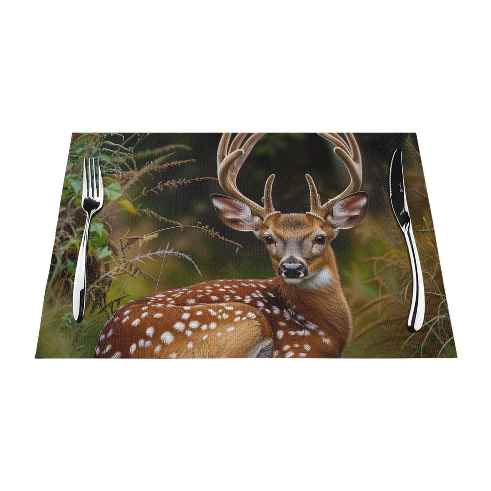Whitetail Deer Fawn in Wilderness Stag Printed PVC Placemat 1 PCS for Kitchen Dining Table Heat-resistand Washable Table Mats 18x12 in