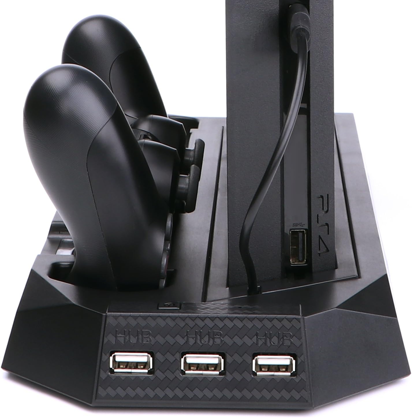 CPPSLEE PS4 Controller Charger Slim Vertical Stand Cooling Fan with Dual Controller Charger, Charging Station + 3 Extra HUB Ports, Multifunctional PlayStation