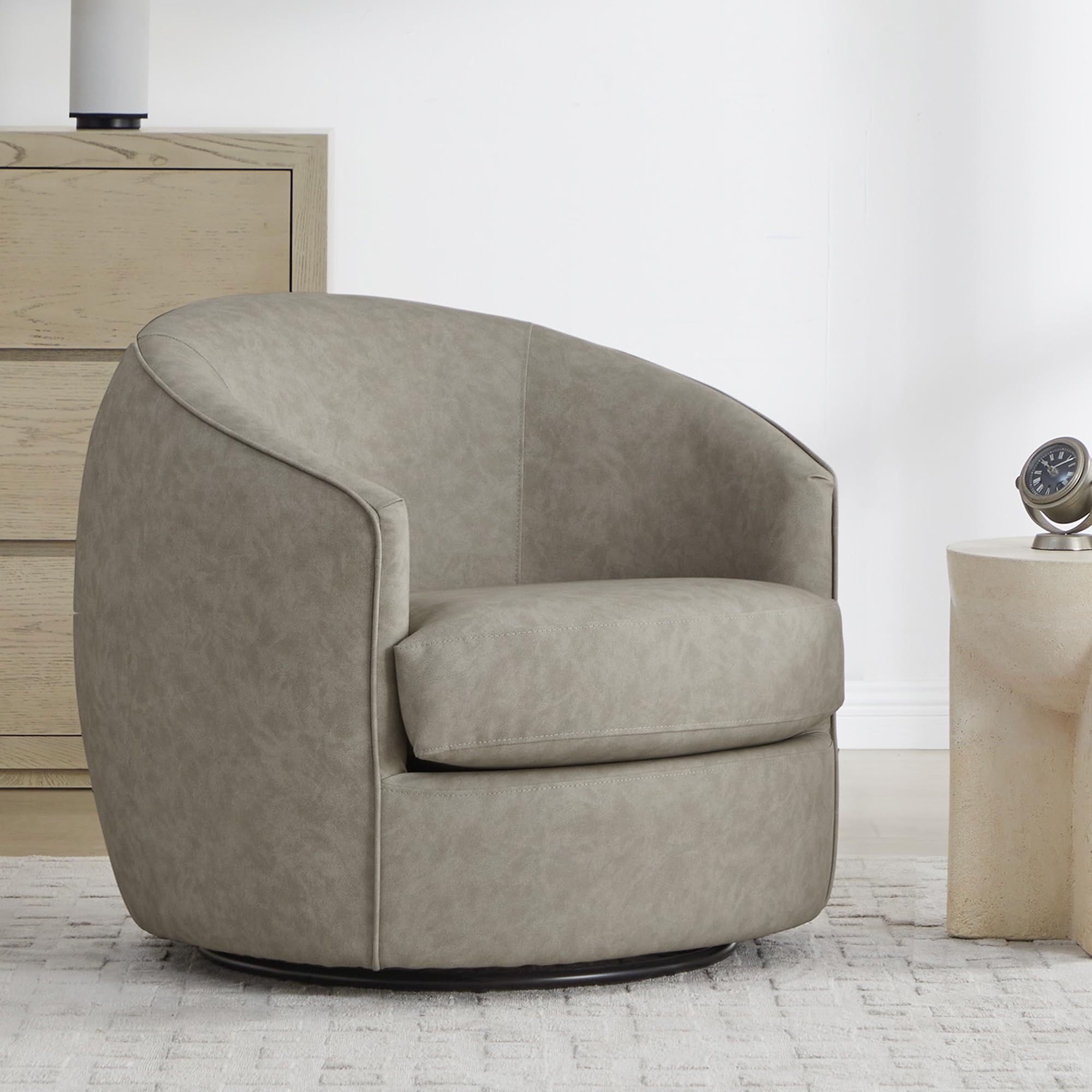 CHITA Stone Grey Faux Leather Swivel Barrel Chair