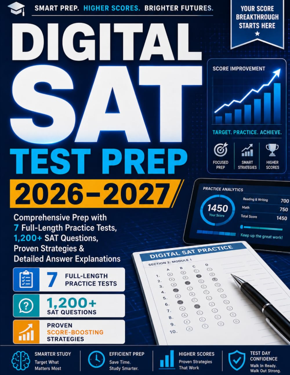 Digital SAT Test Prep 2026–2027: Comprehensive Prep with 7 Full-Length Practice Tests, 1,200+ SAT Questions, Proven Strategies & Detailed Answer Explanations