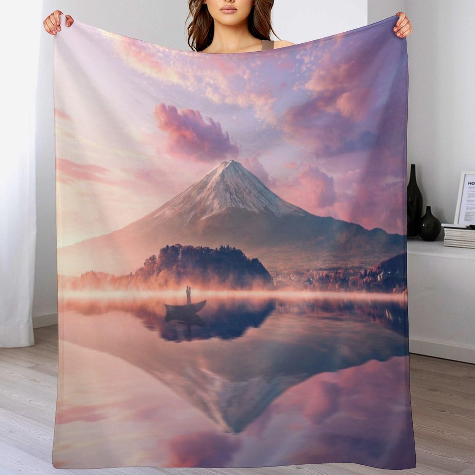 Couverture Mont Fuji en polaire de flannel douce et chaude de 150x200cm pour lit et canapé