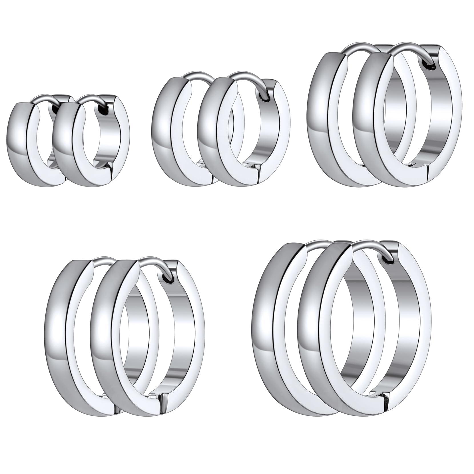Richsteel 3/5 Paires Boucles d'oreilles en Acier Inoxydable pour Homme Femme - Set de Créoles d'Oreilles Cadeau Saint-Valentin - Bijoux pour Couples