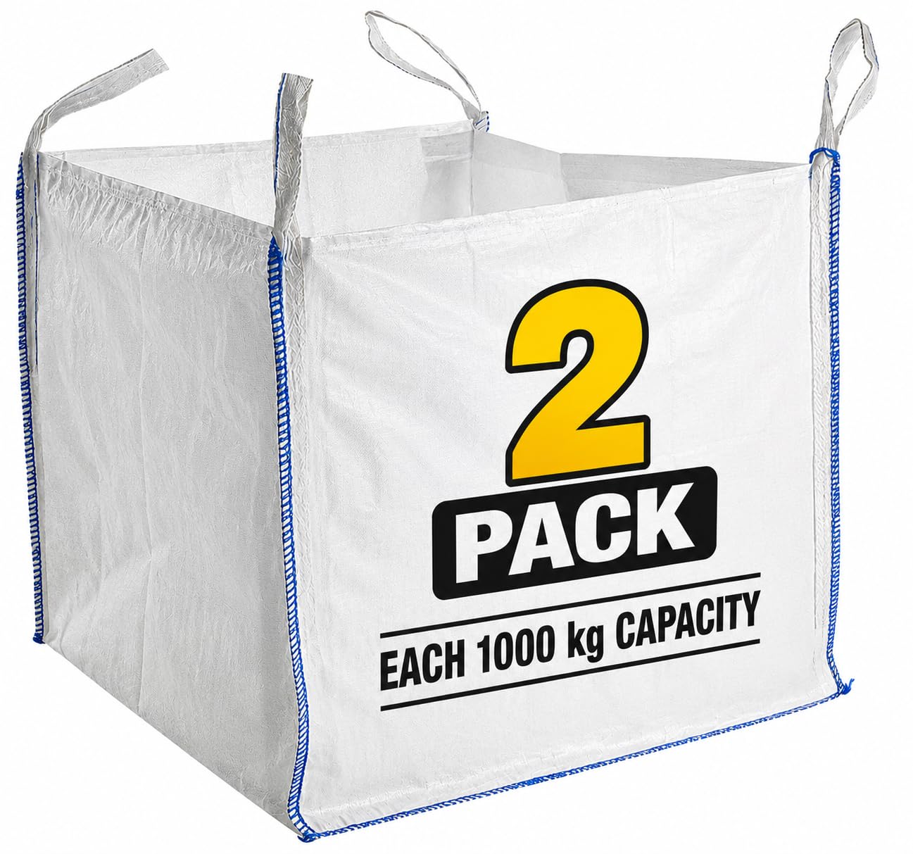 Bulk FIBC Jumbo Dumpy Bag, 1 Tonne, White, 85x85x85cm, with Lifting Loops, for Garden Waste, Sand, Aggregate and Construction (2 Pack) — image 1