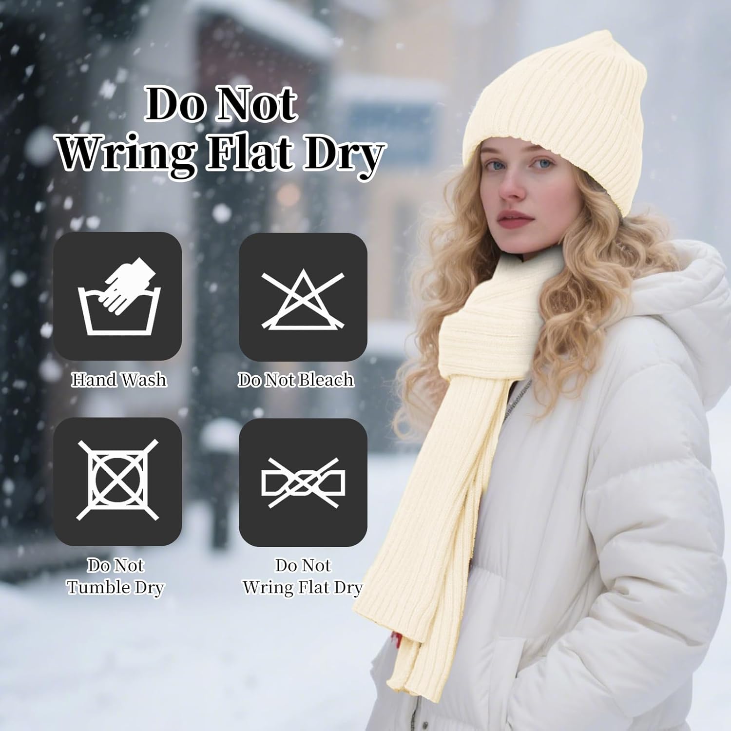 Winter Knit Beanie Hat Scarf Gloves Cold Weather Set, Warm Knit Beanie Long Scarf Touchscreen Gloves,Winter Gifts for Women - Image 4