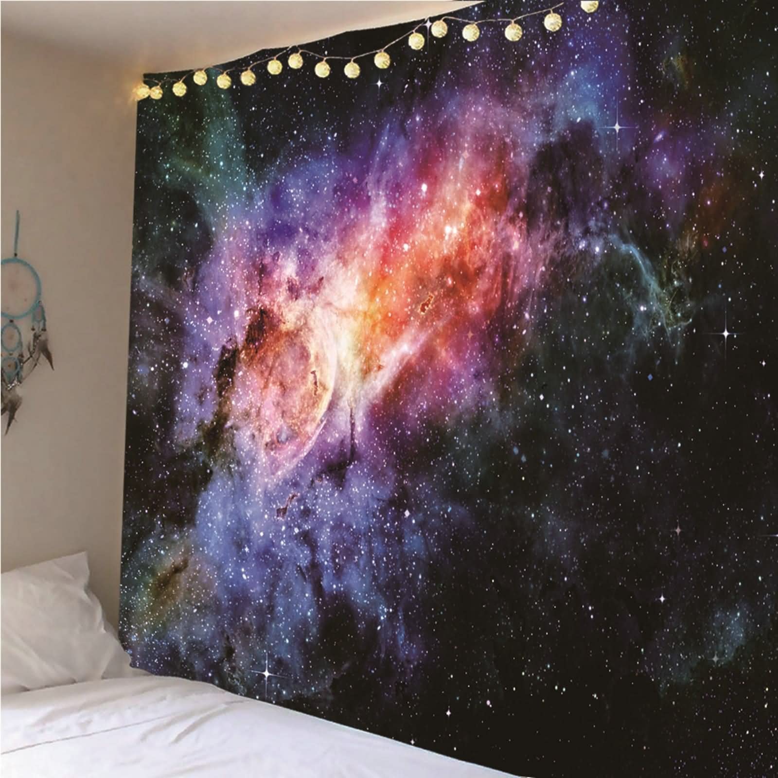 Tapices de Pared Navidad, Decoración Navideña Universo Cielo Estrellado Poliéster Vistoso 240x220CM