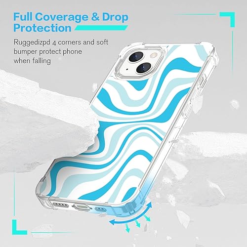 Miniatura 2 de Axulimin Funda transparente para iPhone 13 Mini y iPhone 12 Mini, diseño de ondas de agua azul, para niños, niñas, adolescentes y mujeres, 5.4
