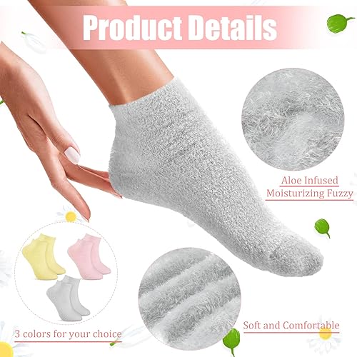 Miniatura 3 de Janmercy 3 pares de calcetines de aloe hidratante con infusión de gel para dormir, pies secos y peludos, calcetines de loción antideslizantes para