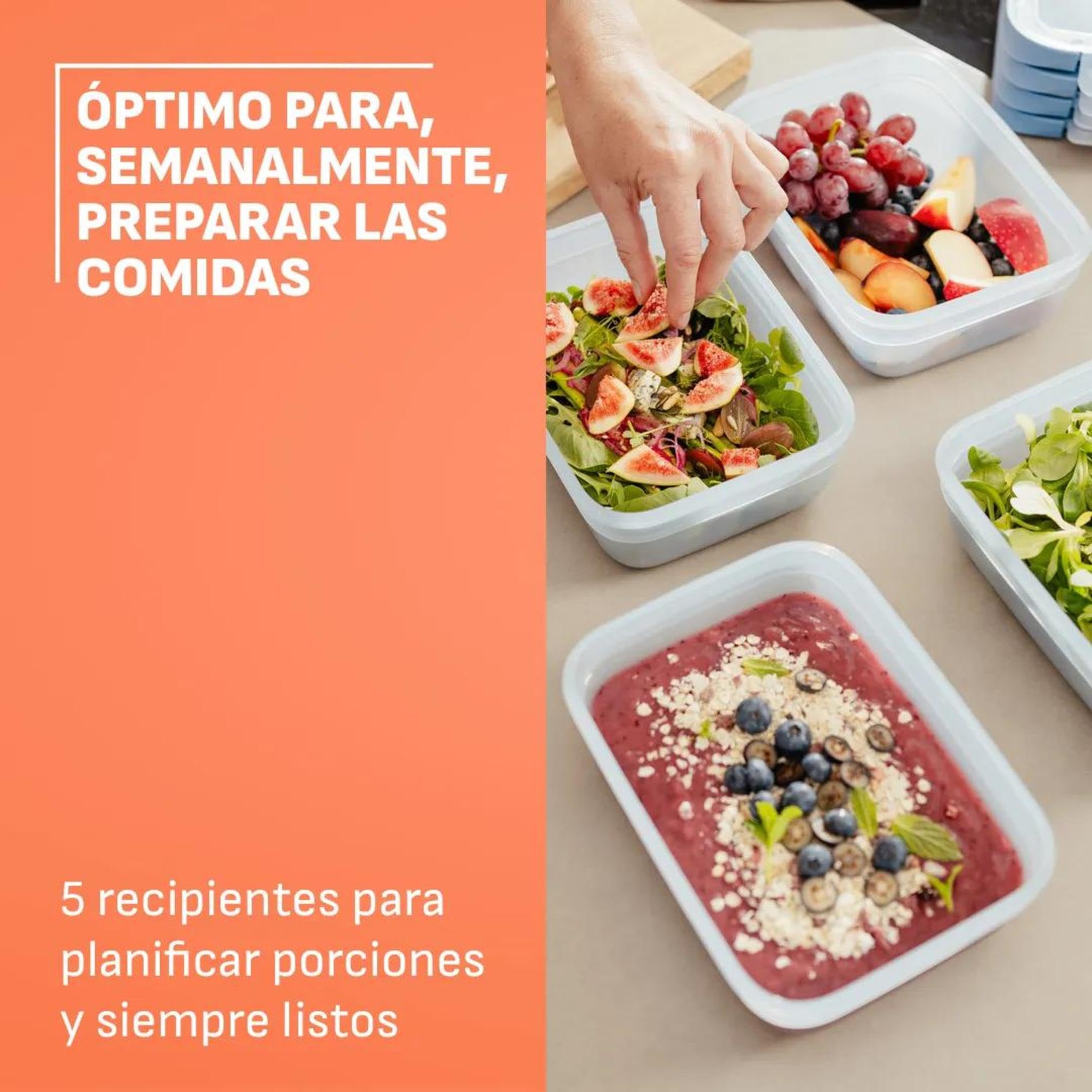 EMSA oneClick, recipiente para almacenar alimentos, un clic, abrir y cerrar sin esfuerzo, 2 veces más frescos, 100% hermético, apilables, set 5 piezas naranja, 2x 0,50L, 2x 1,20L, 1x 2,30L, N1230900